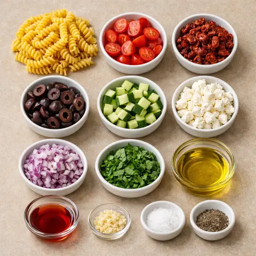 Ingredients for Mediterranean Twist Pasta Salad