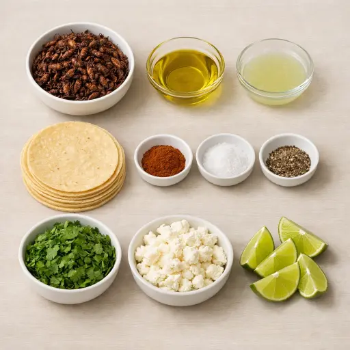 Ingredients for Mexican Chapulines Tacos