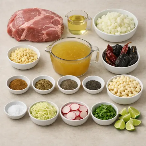 Ingredients for Mexican Pozole Rojo