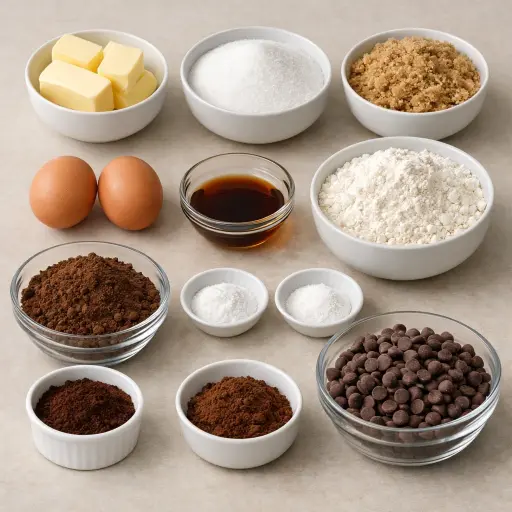 Ingredients for Midnight Mocha Chip Cookies