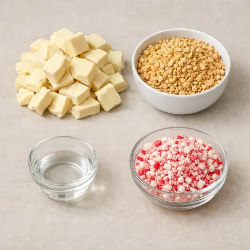 Ingredients for Minty White Chocolate Cashew Bark