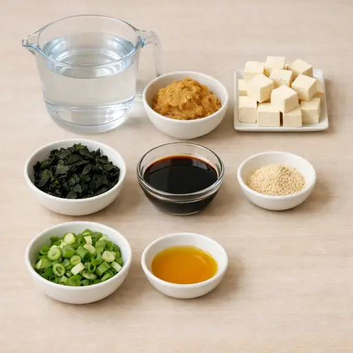 Ingredients for Miso Soup with Tofu and Seaweed