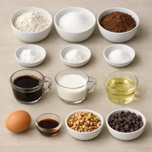 Ingredients for Mocha Hazelnut Chocolate Cake