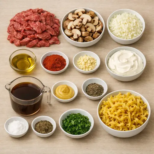 Ingredients for Mushroom & Smoky Beef Stroganoff