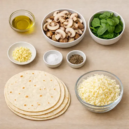 Ingredients for Mushroom and Spinach Quesadillas