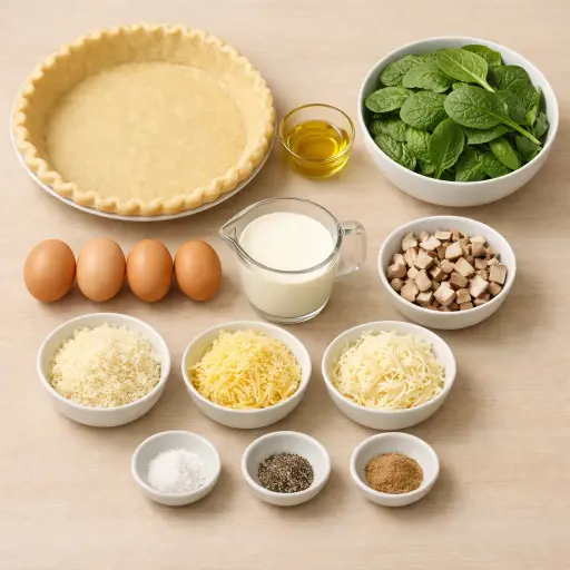 Ingredients for Mushroom and Spinach Quiche