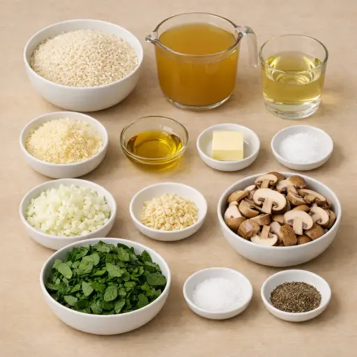 Ingredients for Mushroom and Spinach Risotto