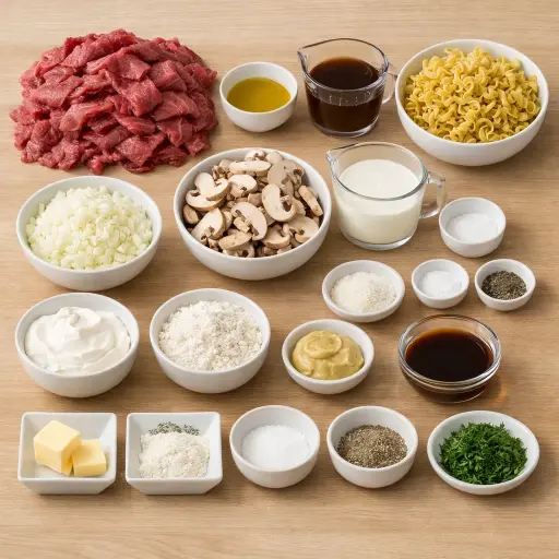 Ingredients for Mushroom Beef Stroganoff with Dill