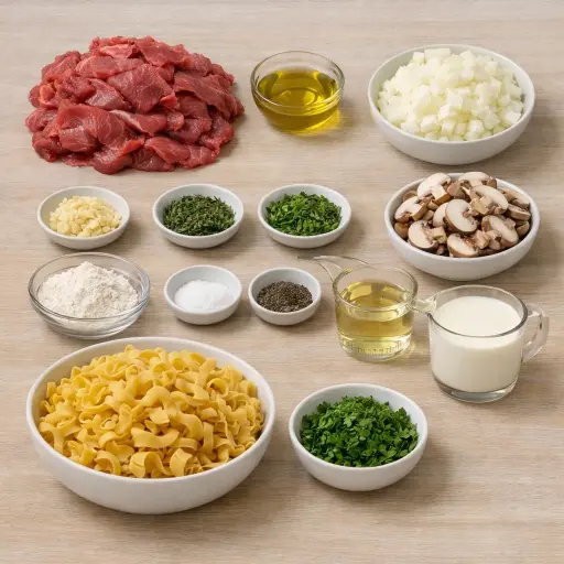 Ingredients for Mushroom Herb Beef Stroganoff