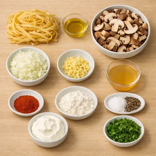 Ingredients for Mushroom Stroganoff Pasta