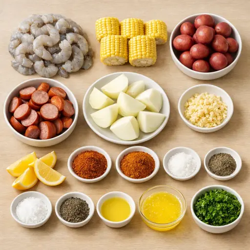 Ingredients for New Orleans Cajun Shrimp & Veggie Boil