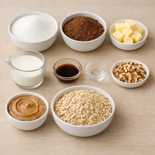 Ingredients for No-Bake Chocolate Almond Cookies