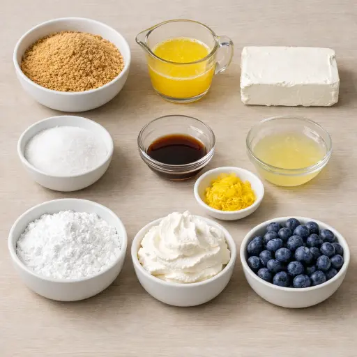 Ingredients for No-Bake Lemon Blueberry Cheesecake
