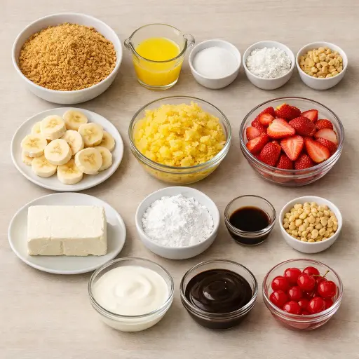 Ingredients for No-Bake Tropical Banana Split Delight