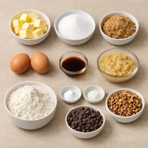 Ingredients for Nutty Banana Chocolate Chip Cookies