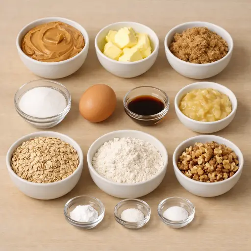 Ingredients for Nutty Banana Peanut Butter Oatmeal Cookies