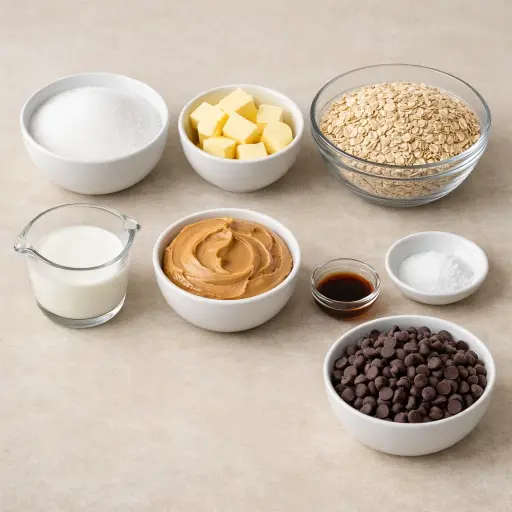Ingredients for Nutty Chocolate Chip No-Bake Cookies