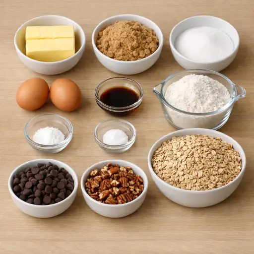 Ingredients for Nutty Oatmeal Chocolate Chip Cookies
