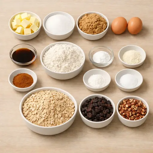 Ingredients for Nutty Oatmeal Raisin Cookies