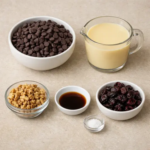 Ingredients for Nutty Vanilla Cherry Fudge