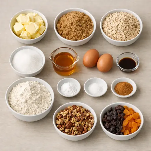 Ingredients for Oatmeal Honey Nut Cookies