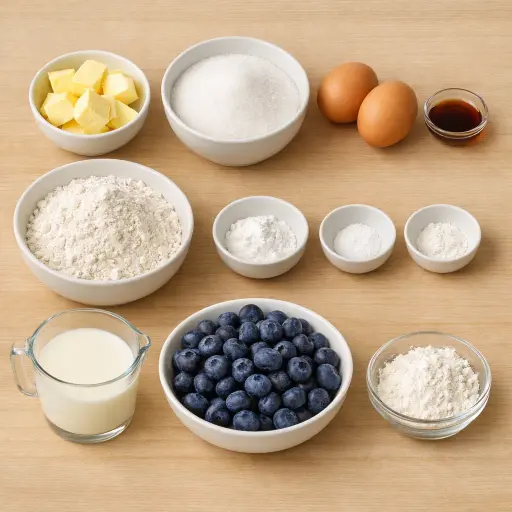 Ingredients for Old-Fashioned Blueberry Muffins