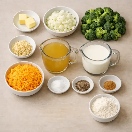 Ingredients for Old-Fashioned Broccoli Cheddar Soup