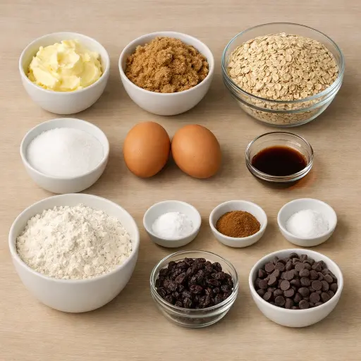 Ingredients for Old-Fashioned Chewy Oatmeal Cookies