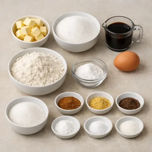 Ingredients for Old-Fashioned Molasses Cookies