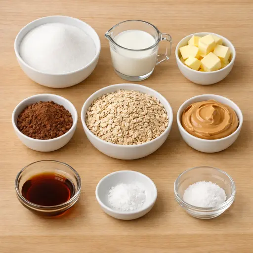 Ingredients for Old-Fashioned No-Bake Oatmeal Cookies