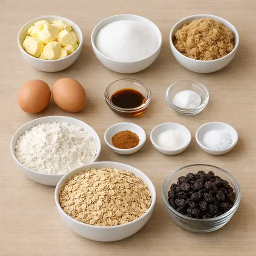 Ingredients for Old-Fashioned Oatmeal Cookies