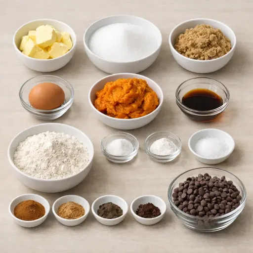 Ingredients for Old-Fashioned Pumpkin Chocolate Chip Cookies