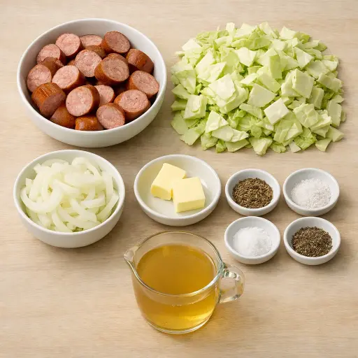 Ingredients for Old-World Kielbasa and Cabbage