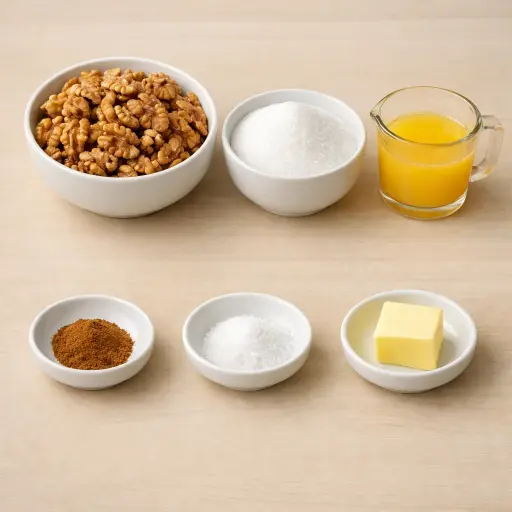 Ingredients for Orange Cinnamon Sugar Glazed Walnuts