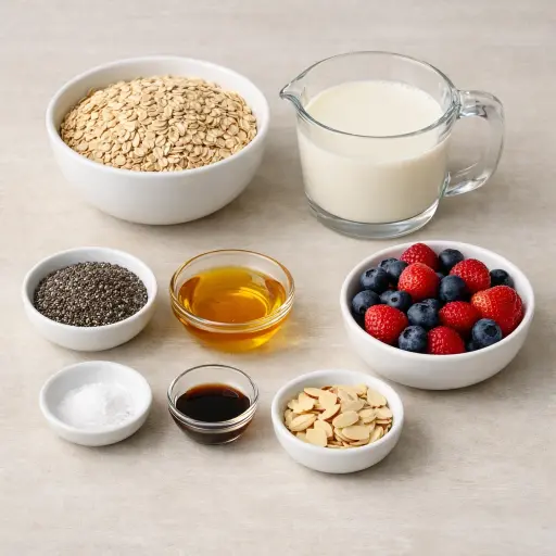 Ingredients for Overnight Oats with Berries and Almonds