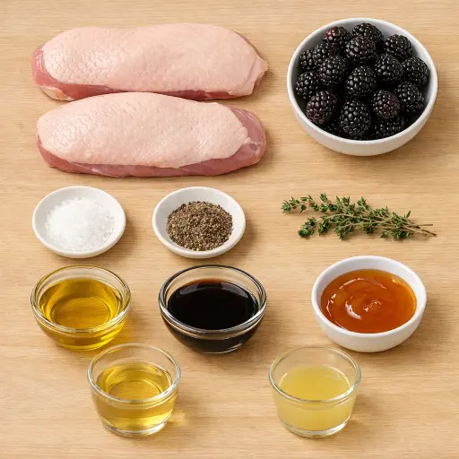 Ingredients for Pan-Seared Duck Breast with Blackberry Sauce