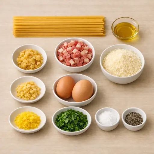 Ingredients for Pasta Carbonara with Roasted Garlic and Lemon Zest