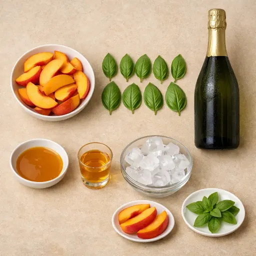 Ingredients for Peach Basil Prosecco Spritz