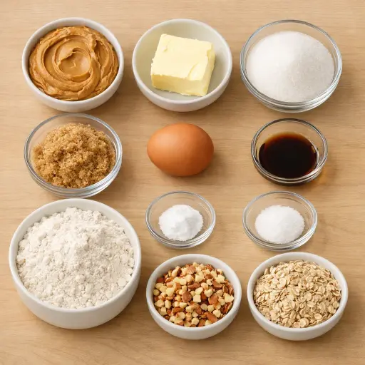 Ingredients for Peanut Butter & Almond Crunch Cookies