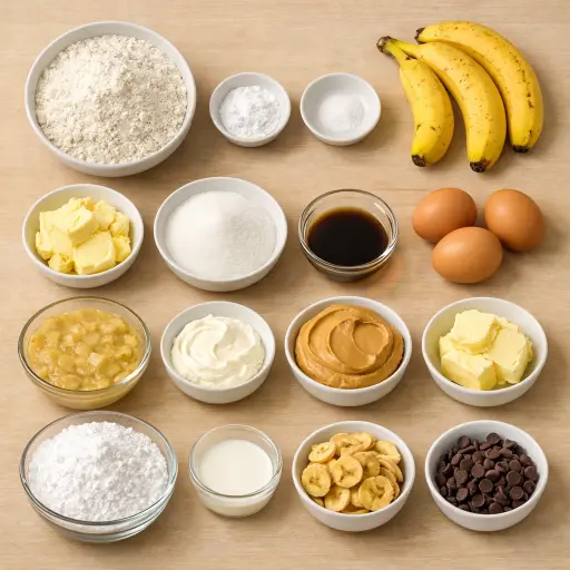 Ingredients for Peanut Butter Banana Bliss Cake
