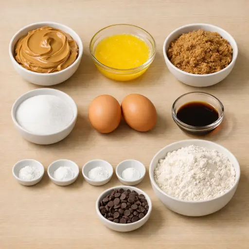 Ingredients for Peanut Butter Chocolate Chip Cookie Bars