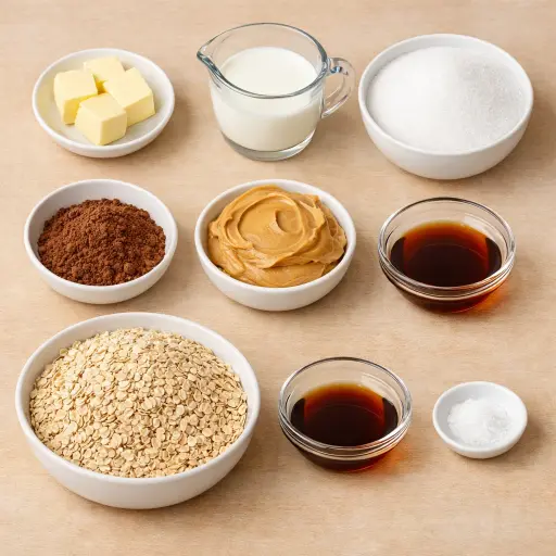 Ingredients for Peanut Butter Chocolate Dream No-Bake Cookies