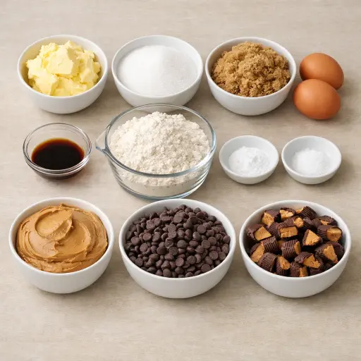 Ingredients for Peanut Butter Surprise Chocolate Chip Cookies