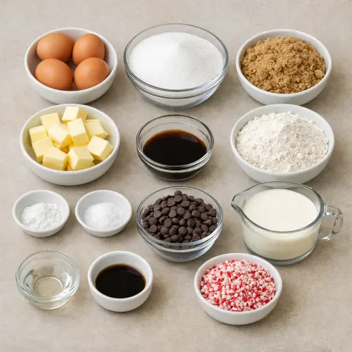 Ingredients for Peppermint Hot Chocolate Brownies