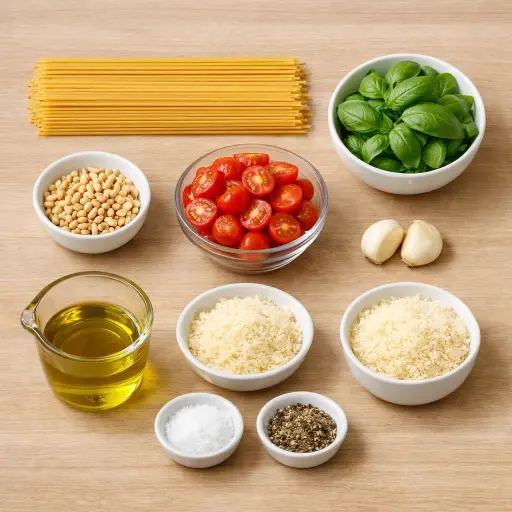 Ingredients for Pesto Pasta with Cherry Tomatoes