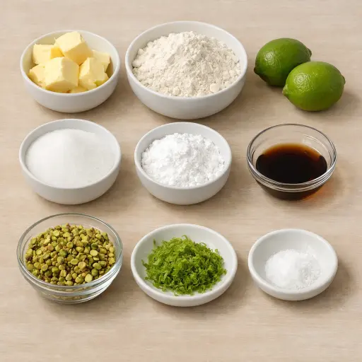 Ingredients for Pistachio and Lime Shortbread Cookies