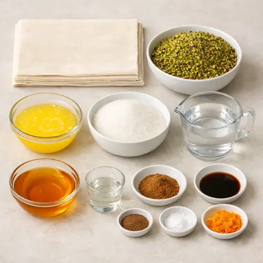 Ingredients for Pistachio and Orange Blossom Baklava