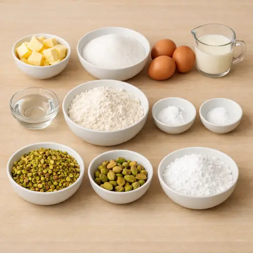 Ingredients for Pistachio Rosewater Cake