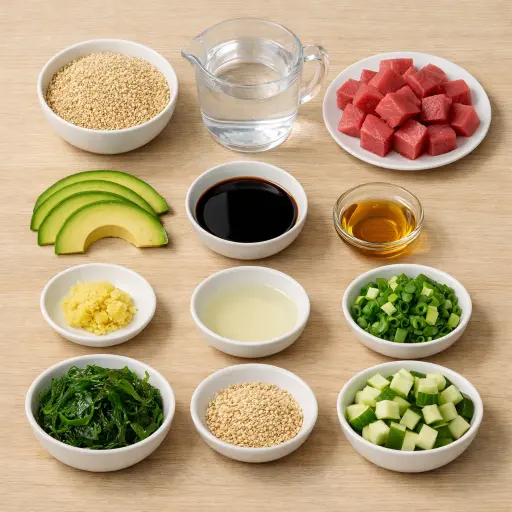 Ingredients for Poke Bowl with Quinoa