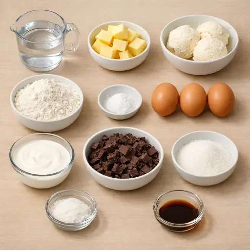 Ingredients for Profiteroles with Chocolate Sauce
